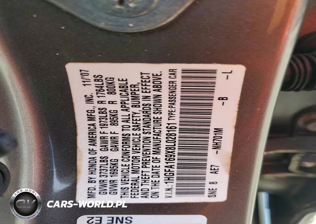 2008 Honda Civic VIN:1HGFA169X8L028161 - 12
