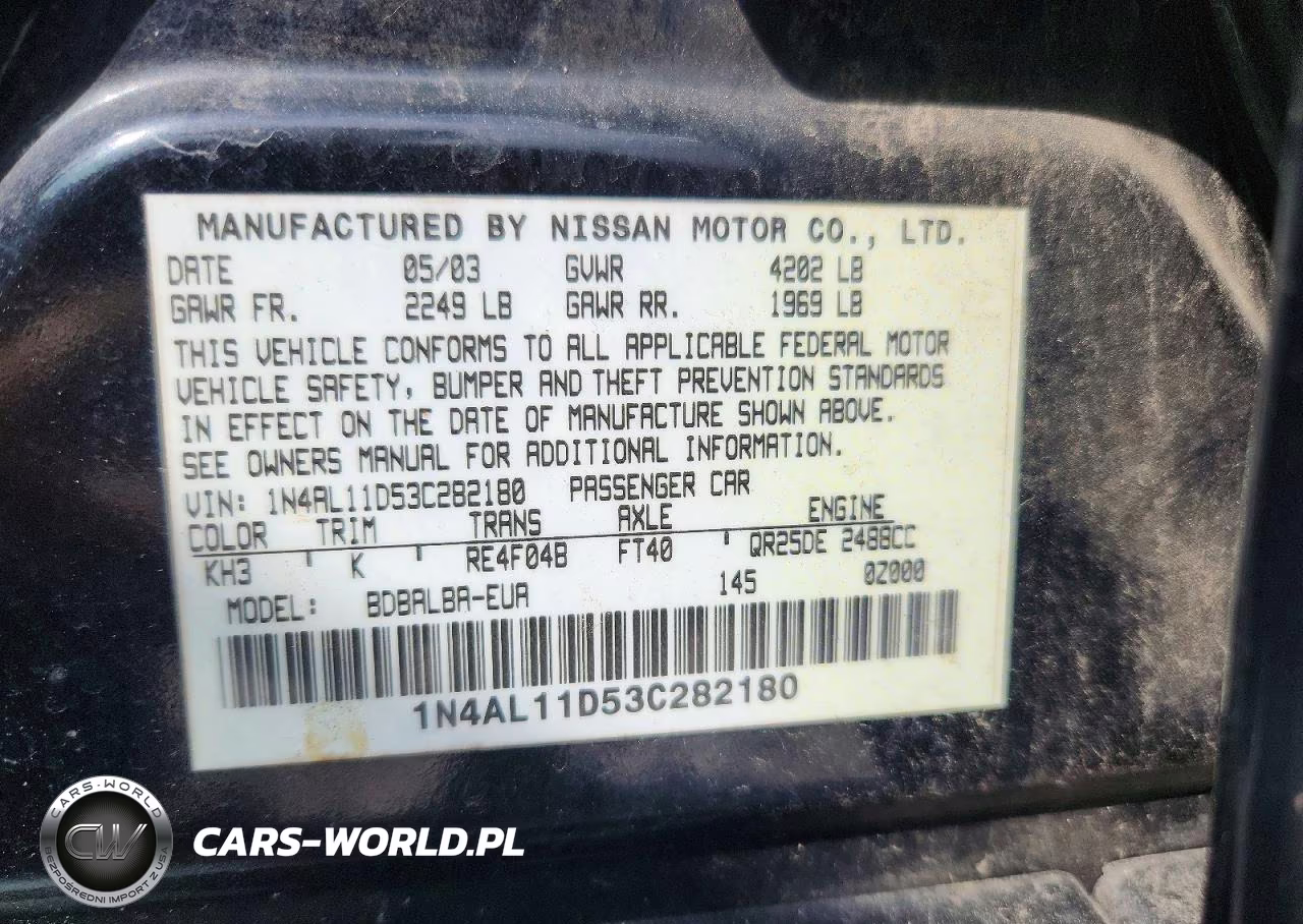 2003 Nissan Altima 2.5 VIN:1N4AL11D53C282180 - 13