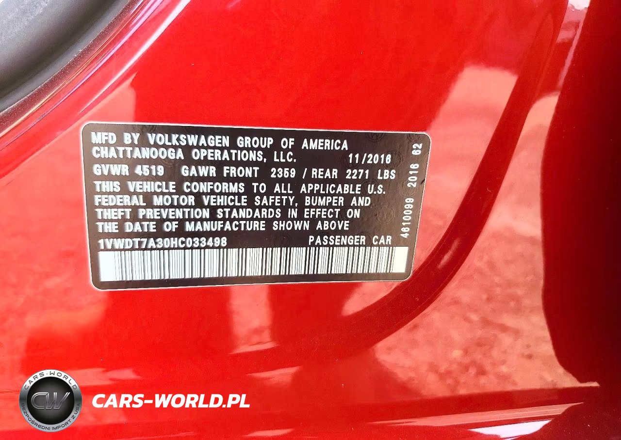 2017 Volkswagen Passat R-Line VIN:1VWDT7A30HC033498 - 12