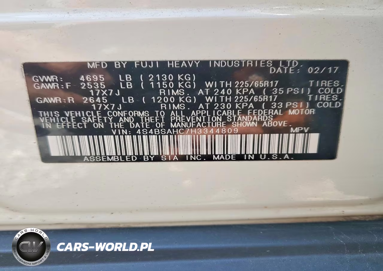 2017 Subaru Outback 2.5I Premium VIN:4S4BSAHC7H3344809 - 14