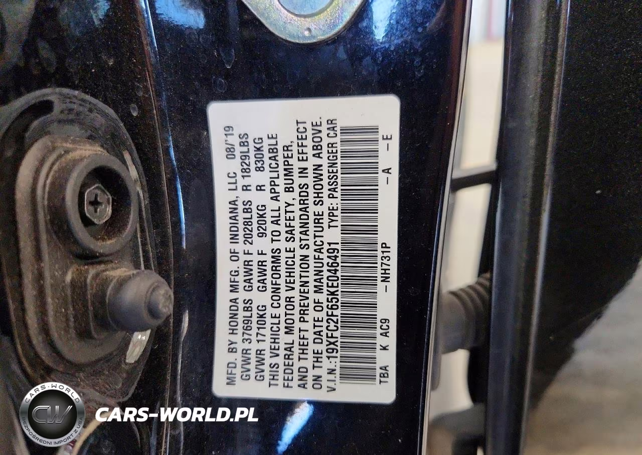2019 Honda Civic Lx VIN:19XFC2F65KE046491 - 12