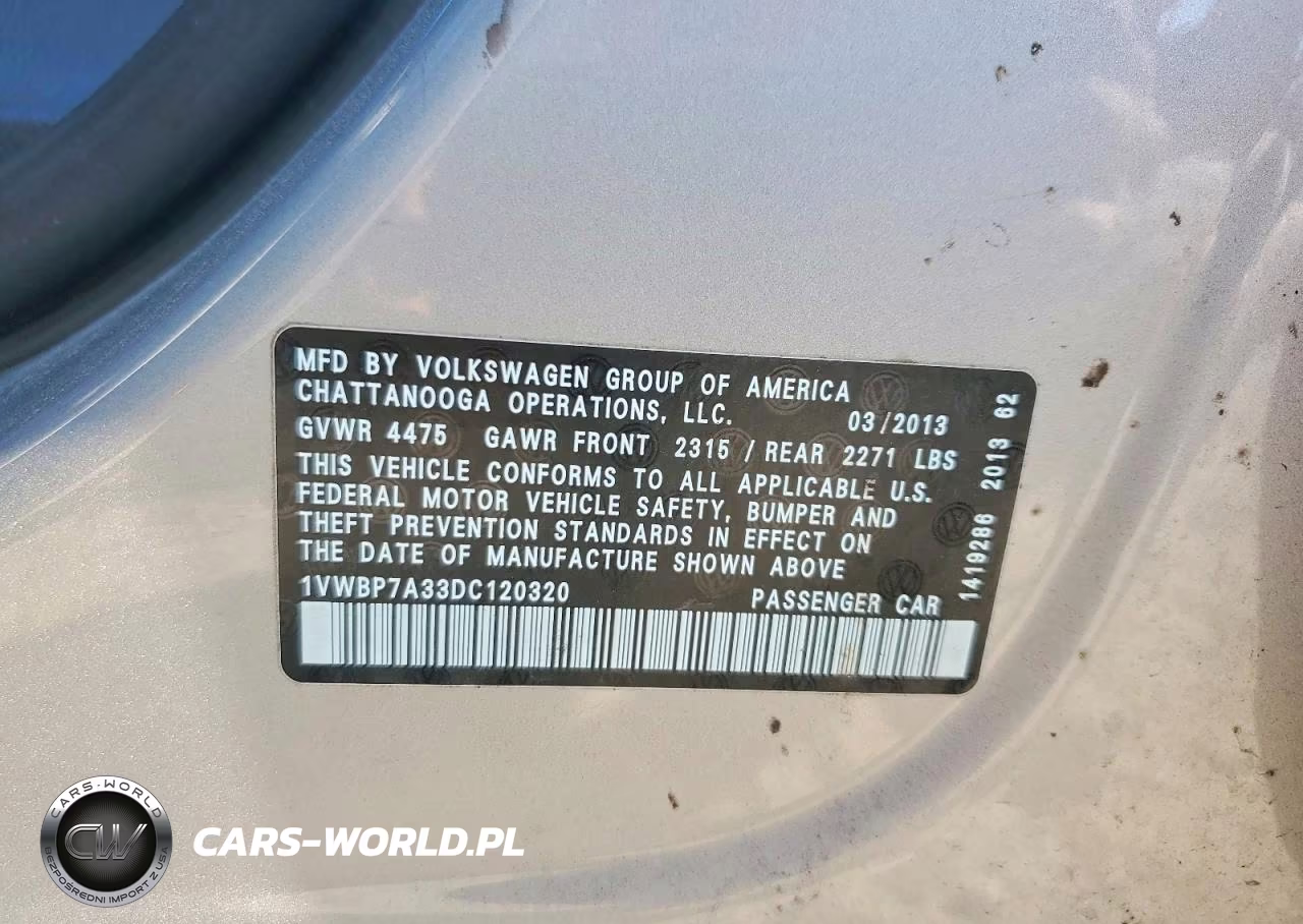 2013 Volkswagen Passat Se VIN:1VWBP7A33DC120320 - 12