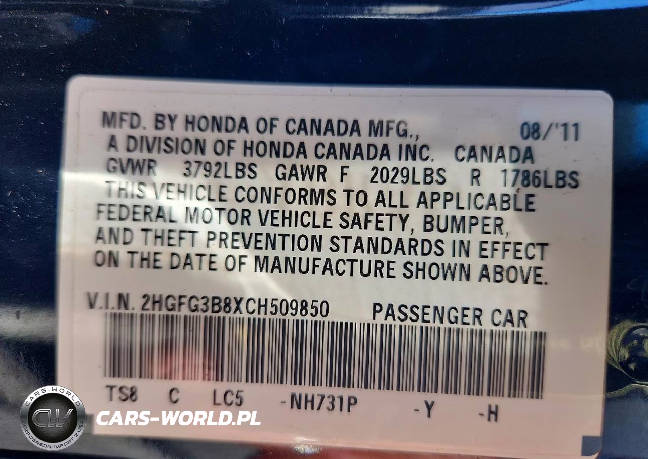 2012 Honda Civic Ex VIN:2HGFG3B8XCH509850 - 12