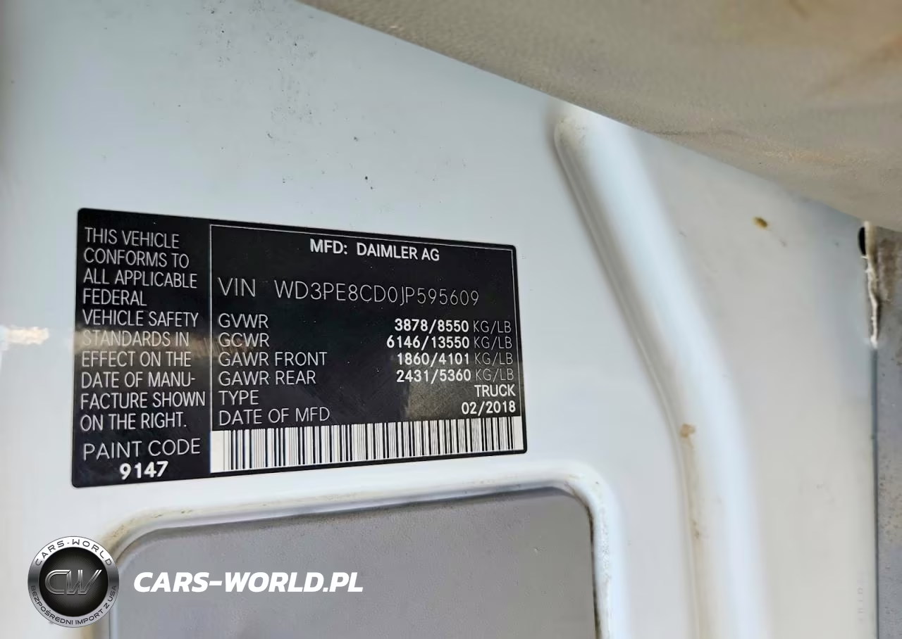 2018 Mercedes-Benz Sprinter 2500 VIN:WD3PE8CD0JP595609 - 12