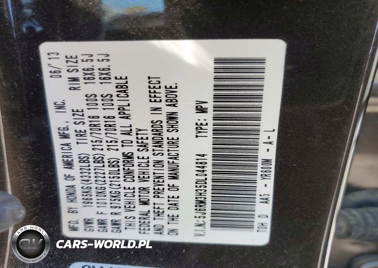 2013 Honda Cr-V Lx VIN:5J6RM3H35DL044814 - 13