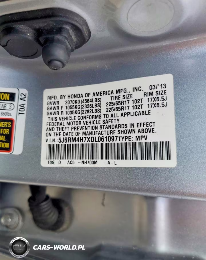 HONDA CR-V EXL VIN:5J6RM4H7XDL061097 - 13