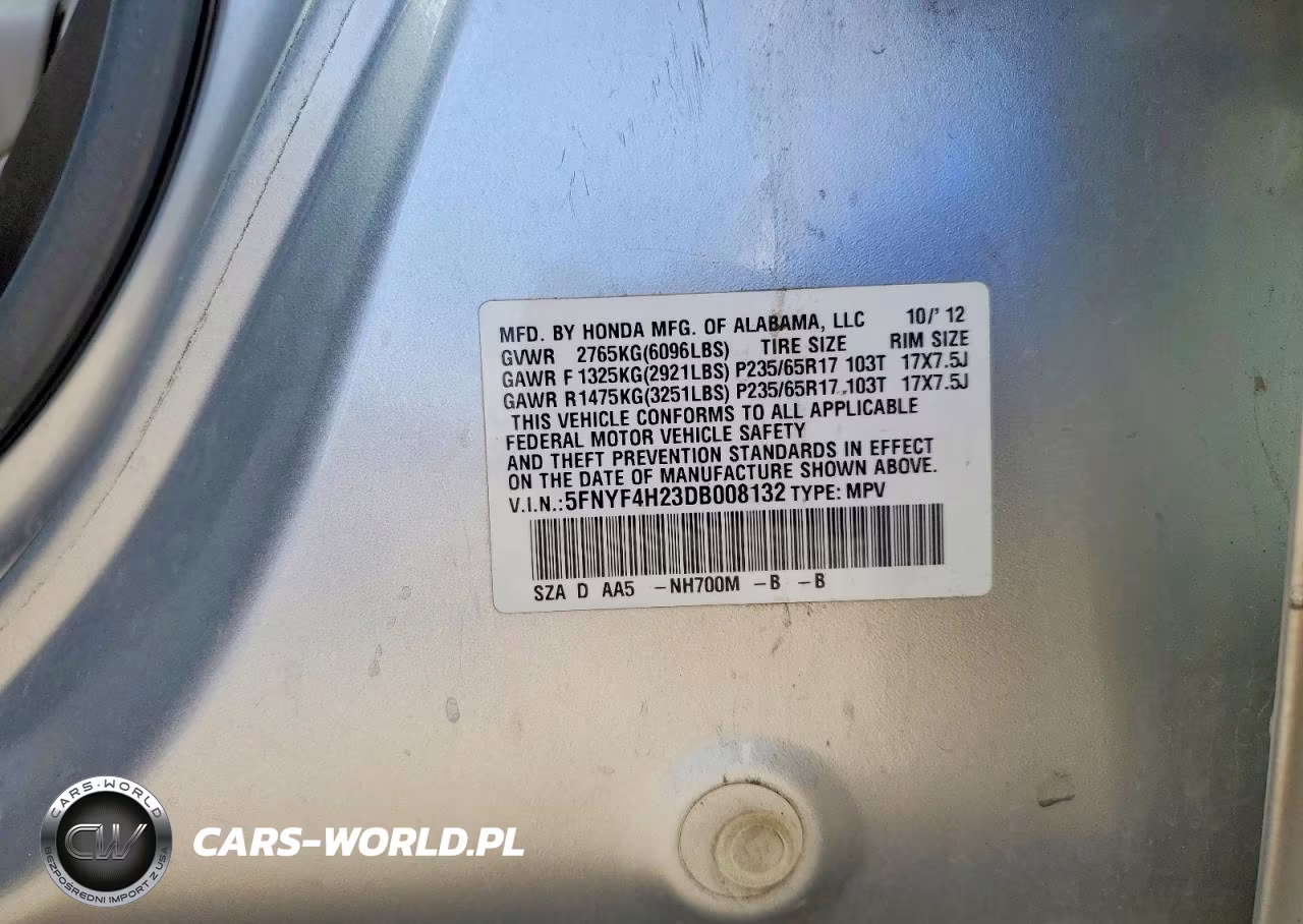 2013 Honda Pilot Lx VIN:5FNYF4H23DB008132 - 12