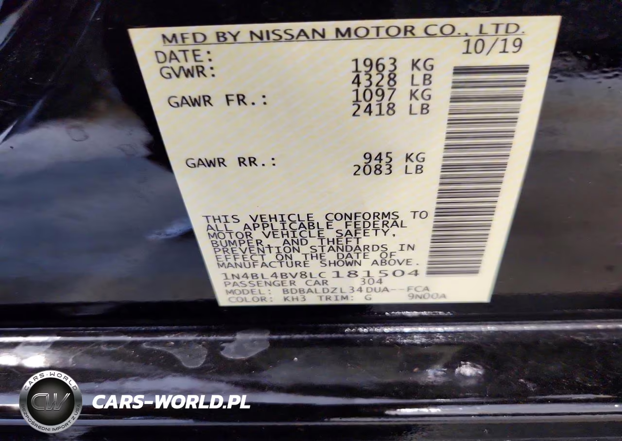 2020 Nissan Altima S VIN:1N4BL4BV8LC181504 - 12
