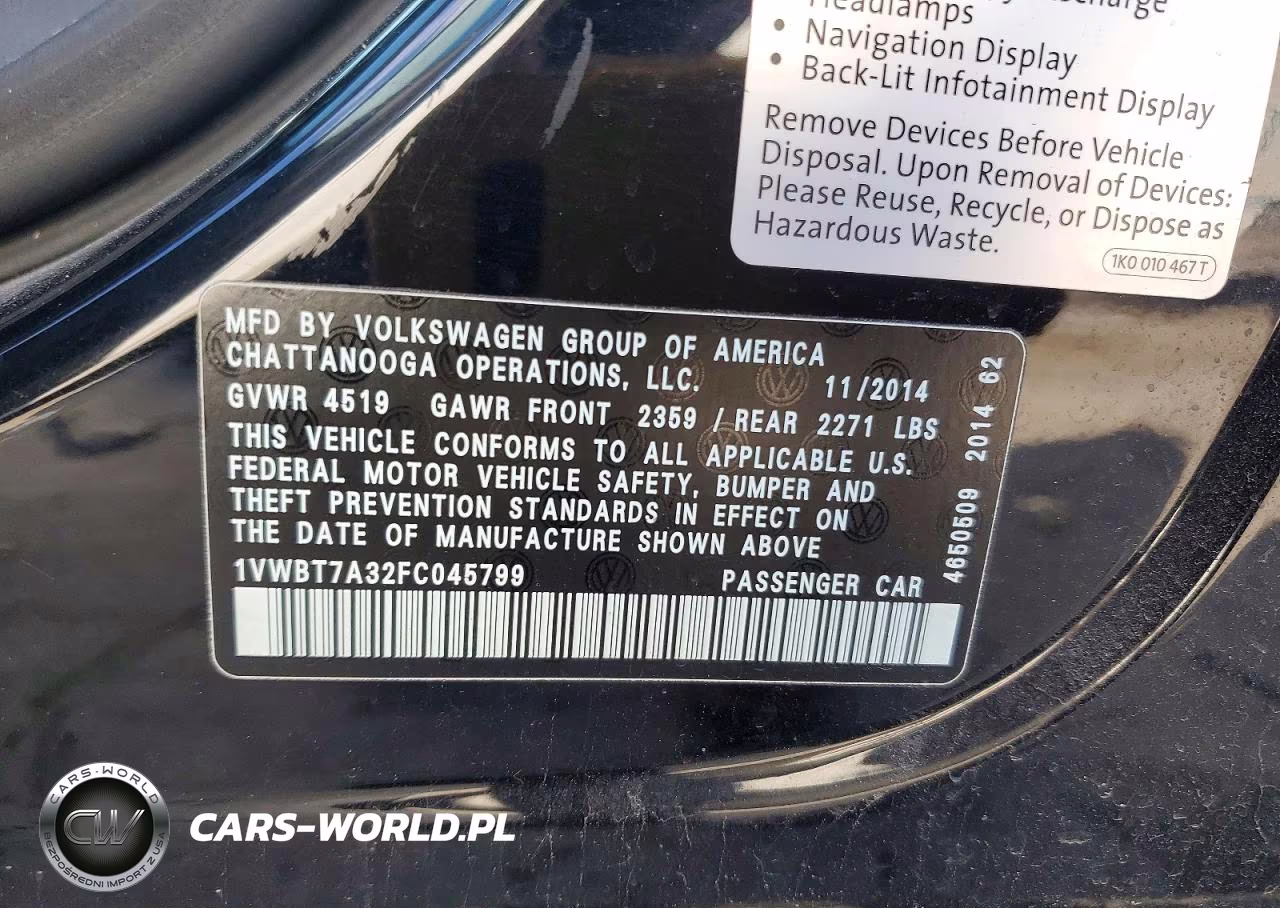 2015 Volkswagen Passat Se VIN:1VWBT7A32FC045799 - 12