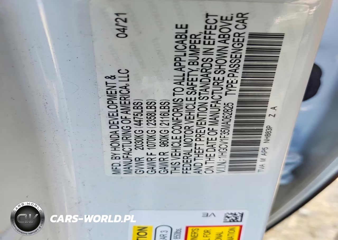 2021 Honda Accord Sport VIN:1HGCV1F35MA062825 - 12