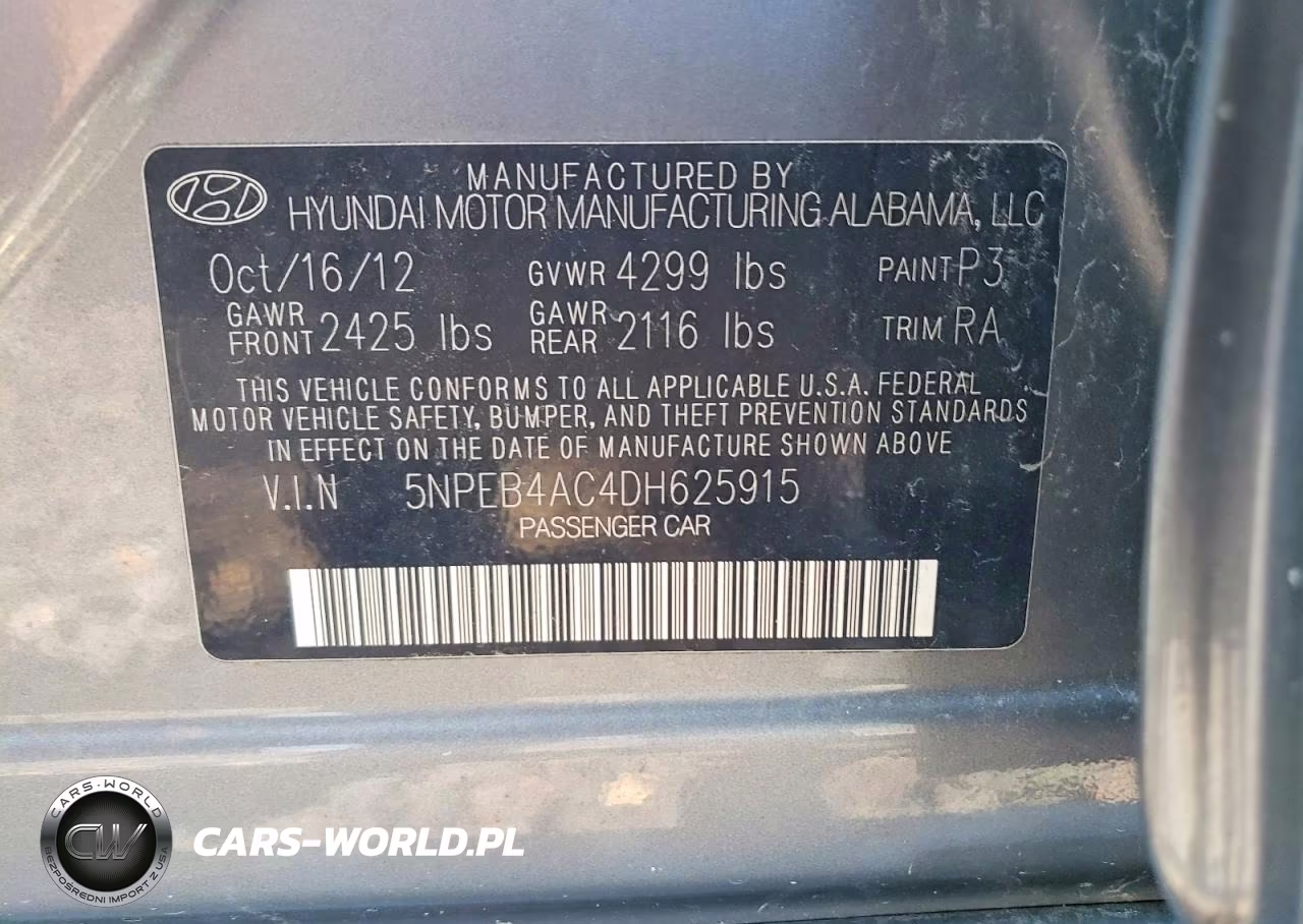 2013 Hyundai Sonata Gls VIN:5NPEB4AC4DH625915 - 12