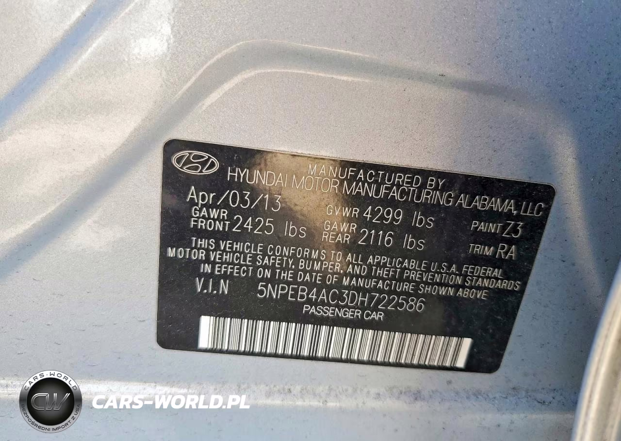 2013 Hyundai Sonata Gls VIN:5NPEB4AC3DH722586 - 12