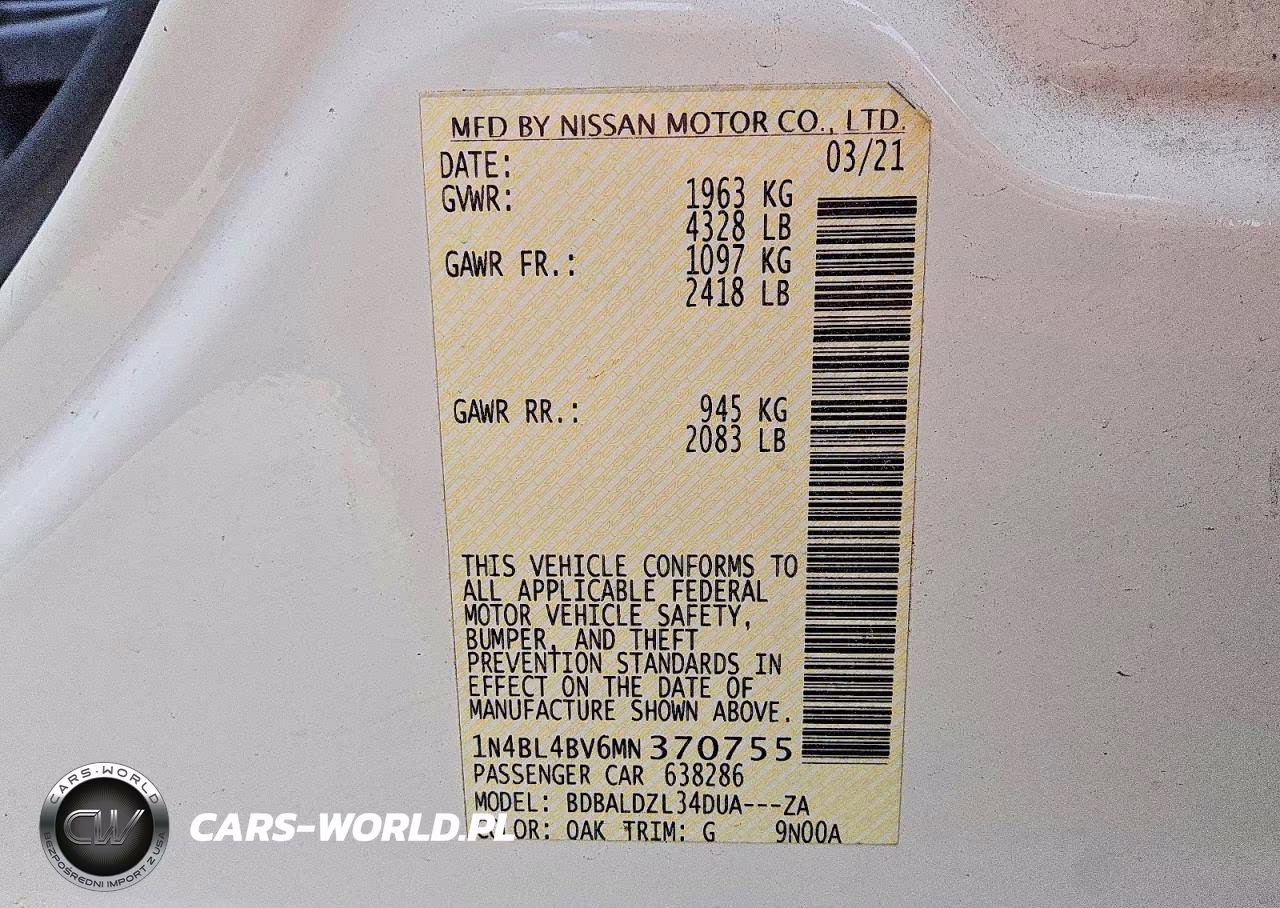 2021 Nissan Altima S VIN:1N4BL4BV6MN370755 - 12