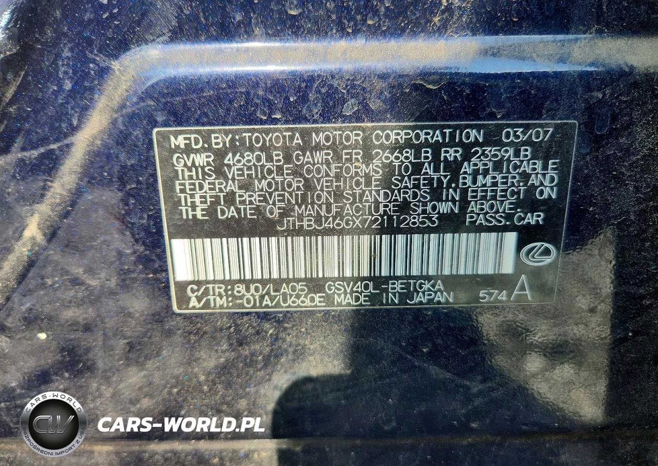 2007 Lexus Es 350 VIN:JTHBJ46GX72112853 - 12