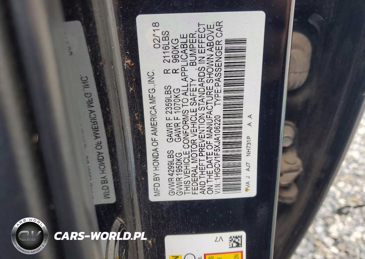 2018 Honda Accord Exl VIN:1HGCV1F5XJA106220 - 13