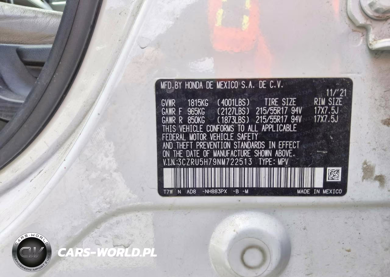 2022 Honda Hr-V Exl VIN:3CZRU5H79NM722513 - 13