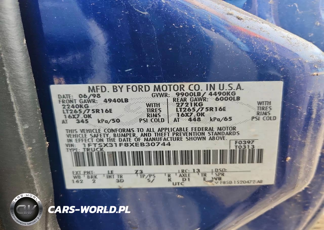 1999 Ford F350 Srw Super Duty VIN:1FTSX31F8XEB30744 - 12