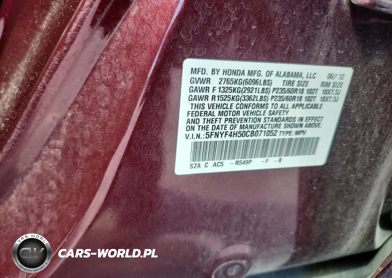 2012 Honda Pilot Exl VIN:5FNYF4H50CB071052 - 13