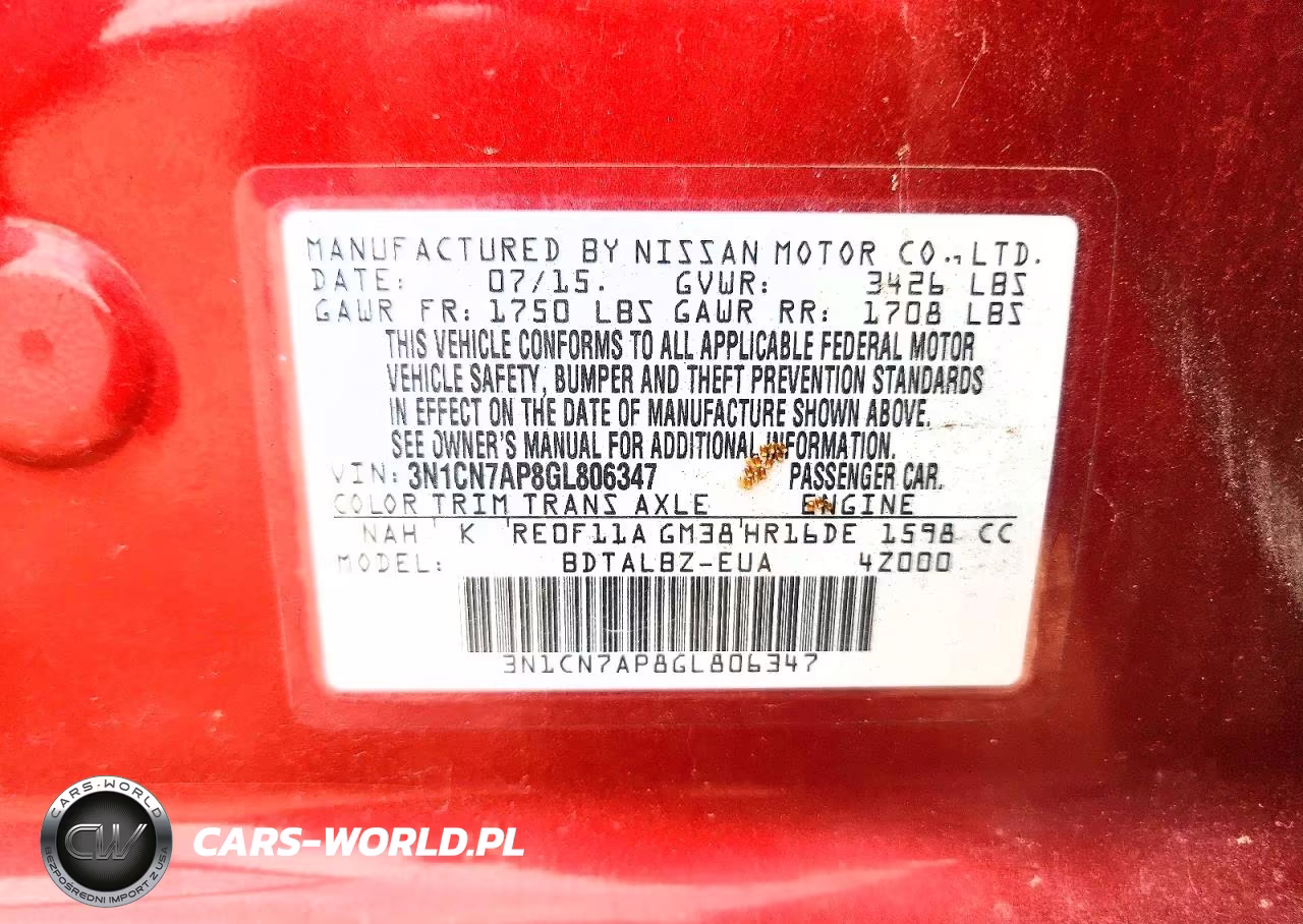 2016 Nissan Versa 1.6 Sv VIN:3N1CN7AP8GL806347 - 12