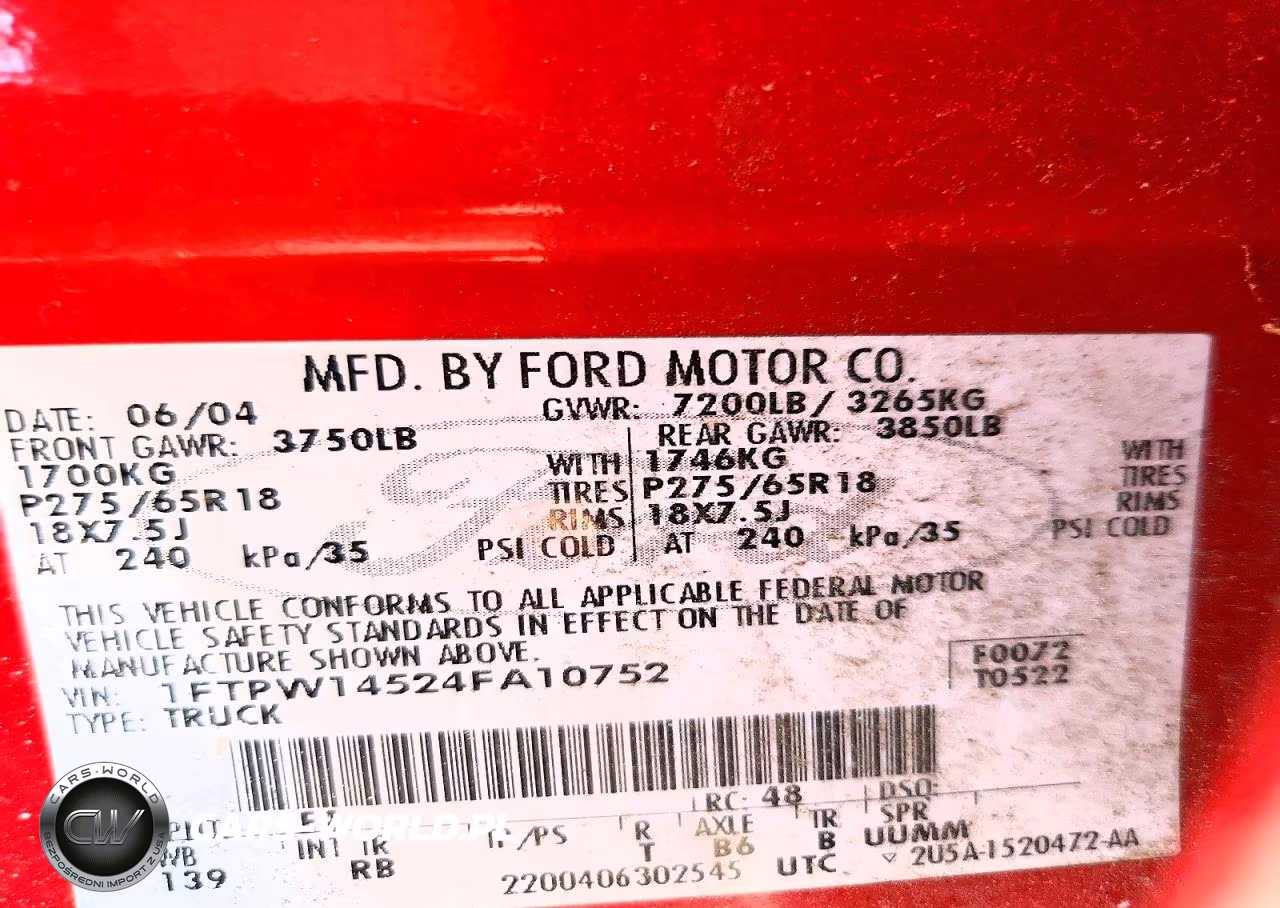 2004 Ford F150 Supercrew VIN:1FTPW14524FA10752 - 13