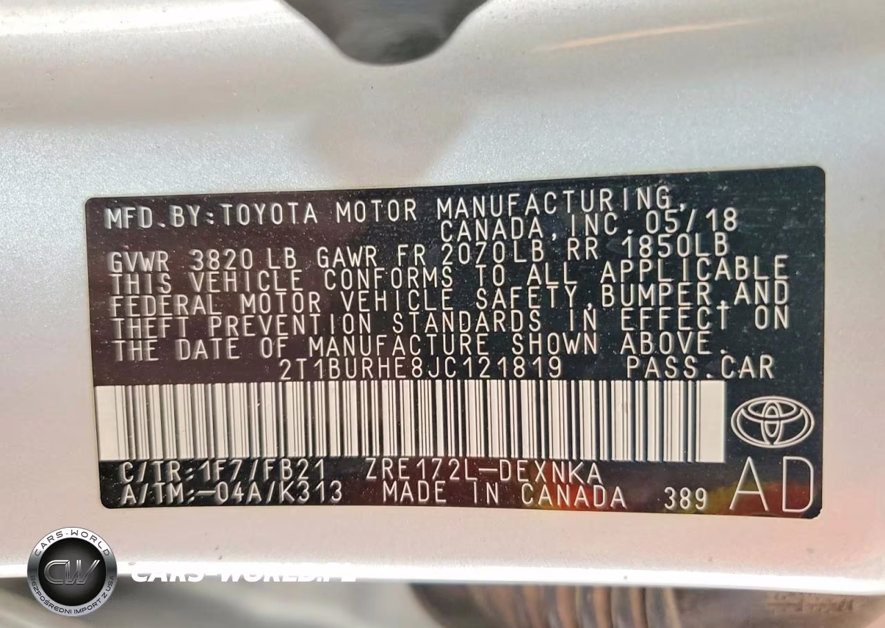 2018 Toyota Corolla Le VIN:2T1BURHE8JC121819 - 12