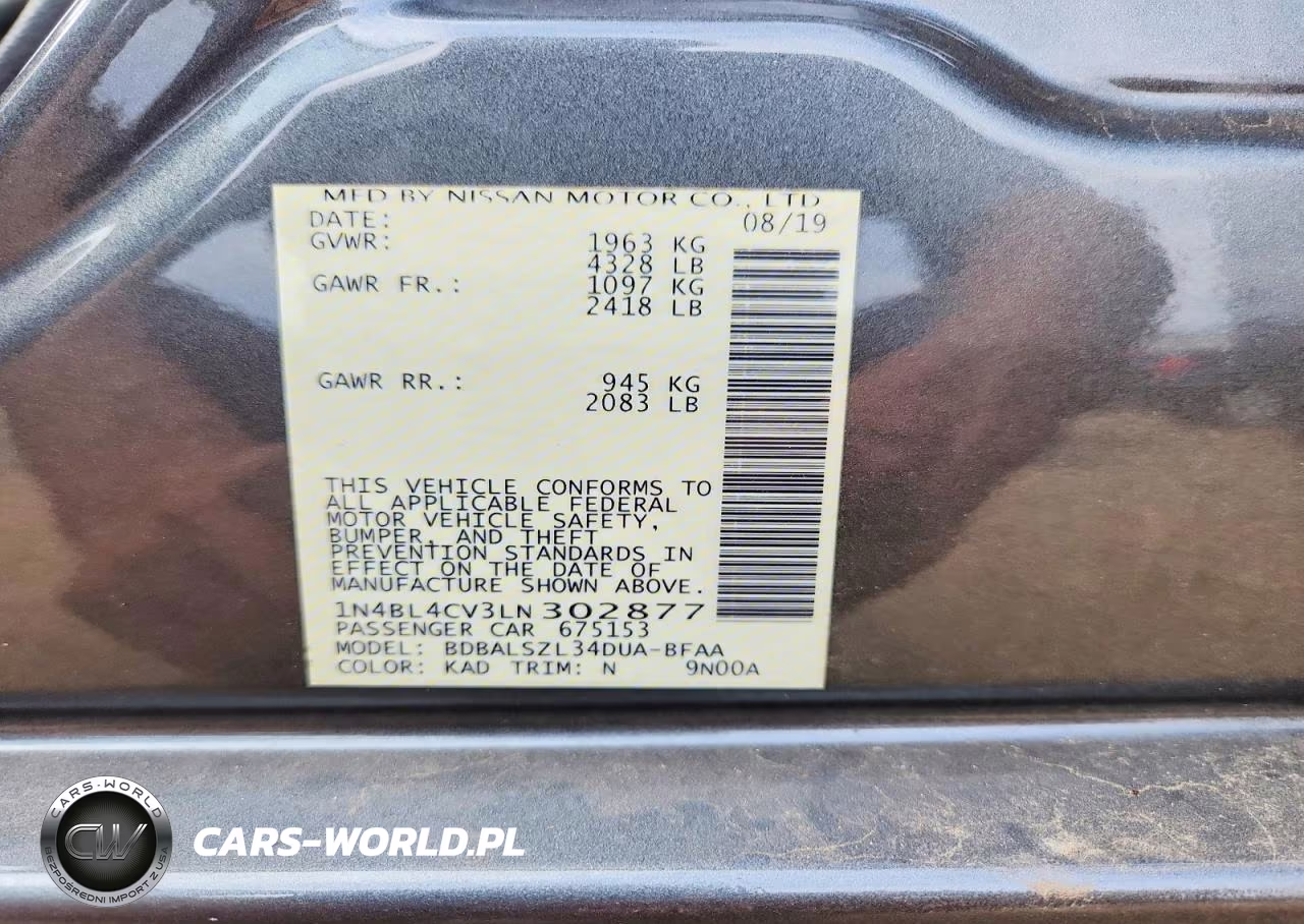 2020 Nissan Altima Sr VIN:1N4BL4CV3LN302877 - 12