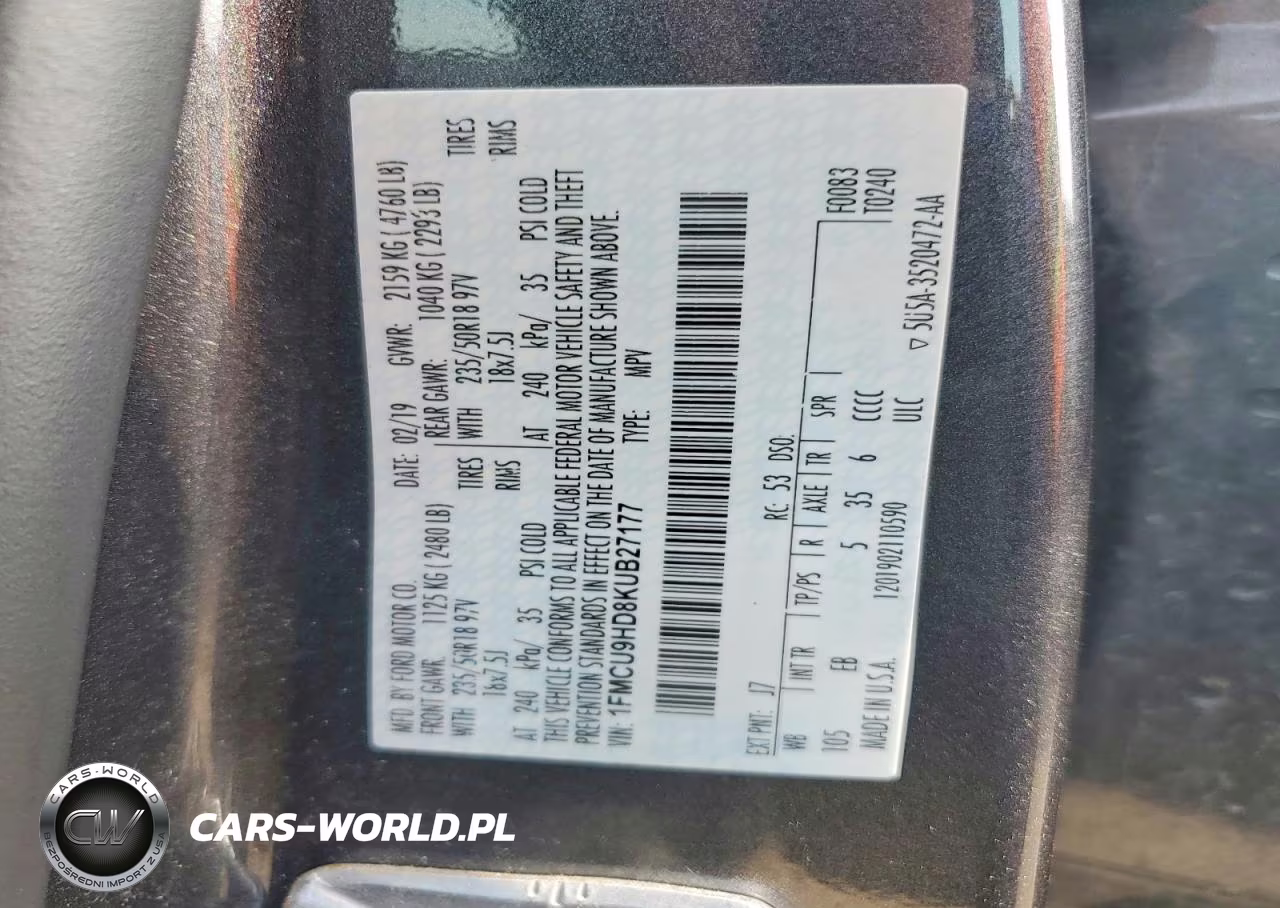 2019 Ford Escape Sel VIN:1FMCU9HD8KUB27177 - 13