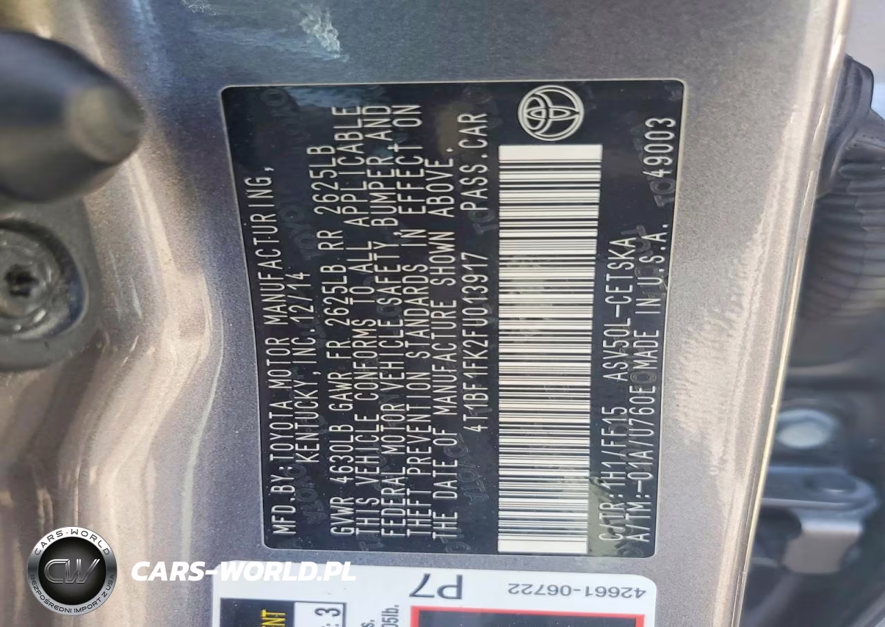 2015 Toyota Camry Se VIN:4T1BF1FK2FU013917 - 12