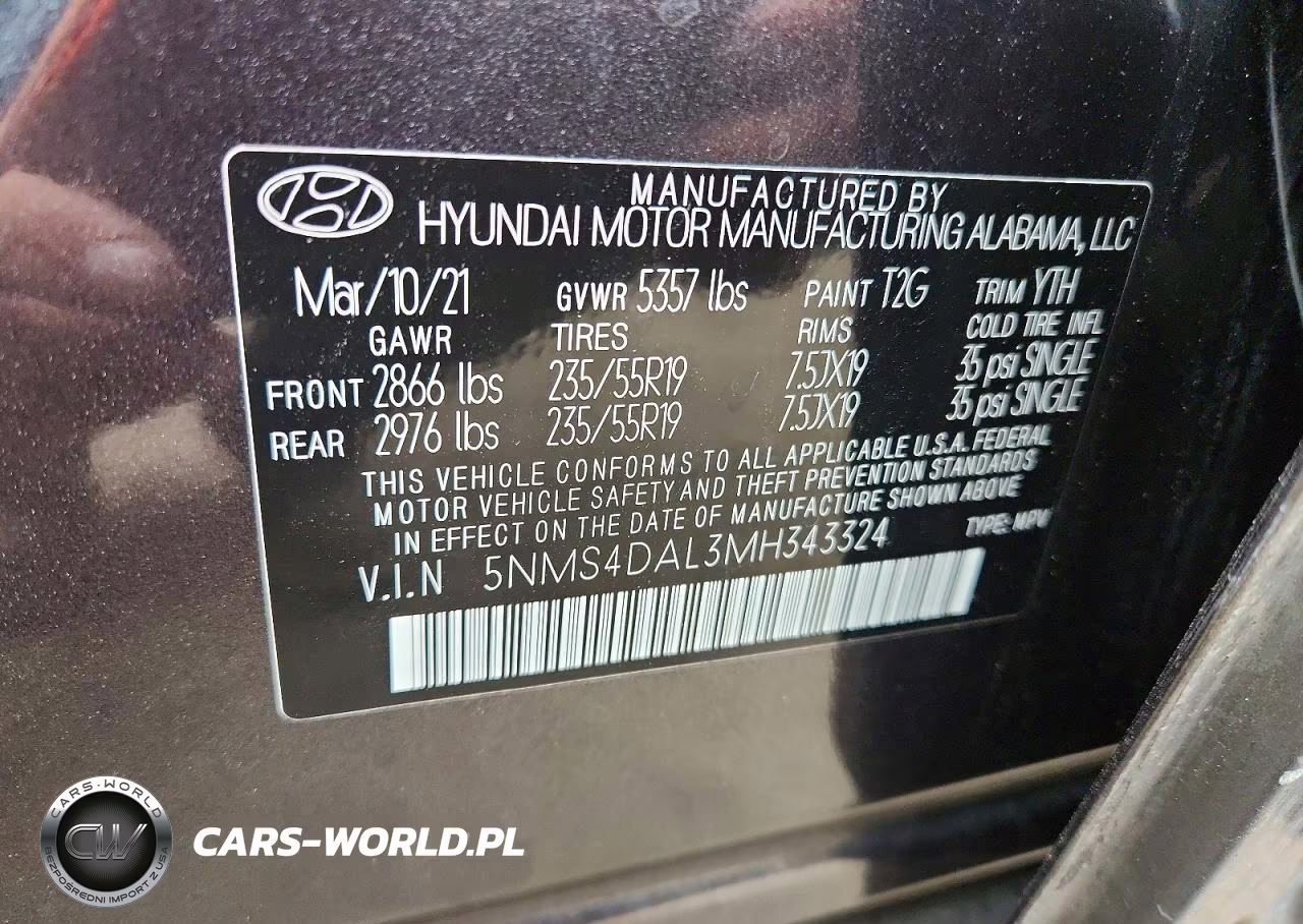 2021 Hyundai Santa Fe Limited VIN:5NMS4DAL3MH343324 - 13