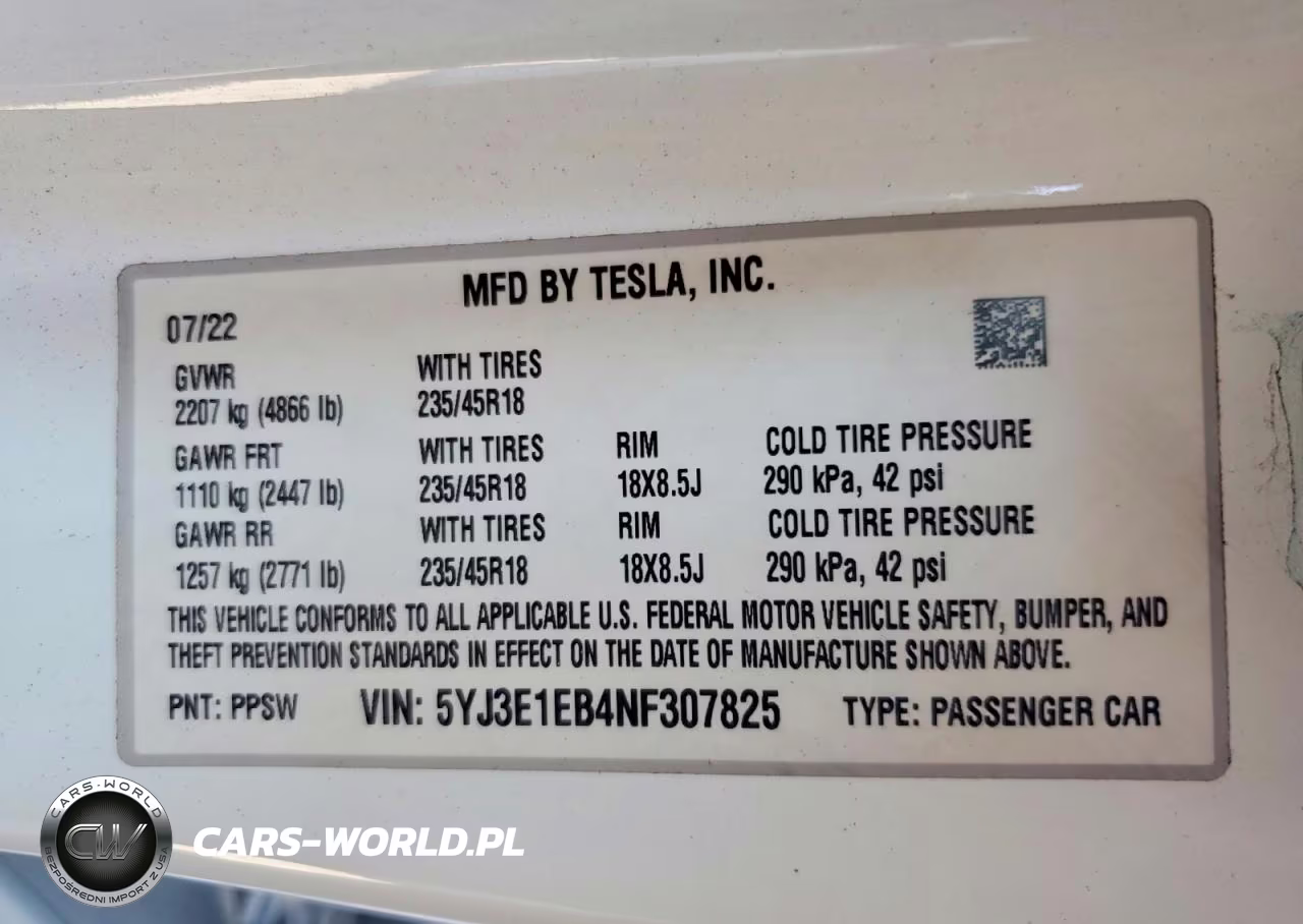 2022 Tesla Model 3 VIN:5YJ3E1EB4NF307825 - 13