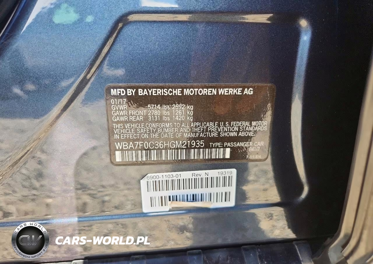 2017 BMW 750 I VIN:WBA7F0C36HGM21935 - 12
