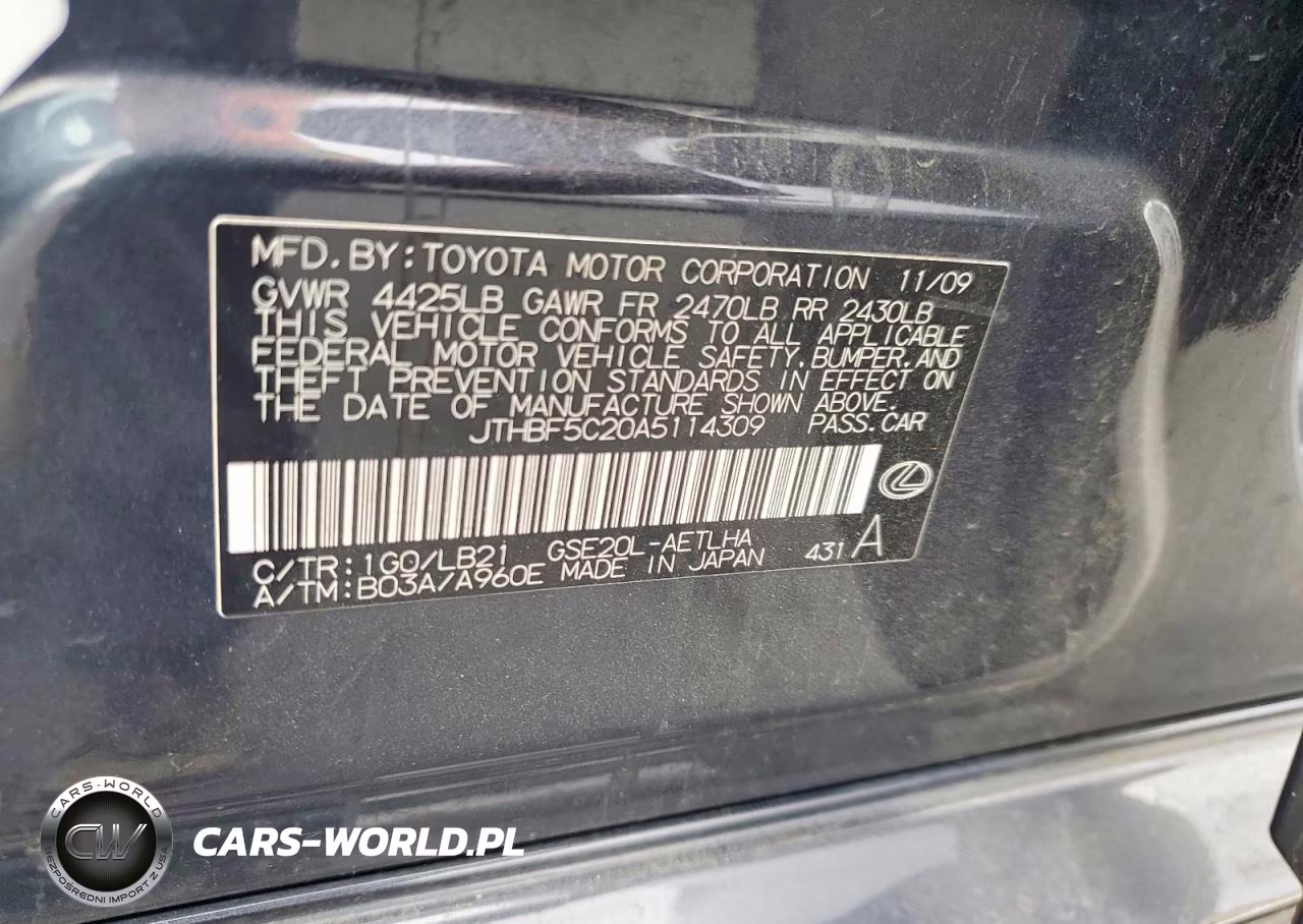 2010 Lexus Is 250 Base VIN:JTHBF5C20A5114309 - 12