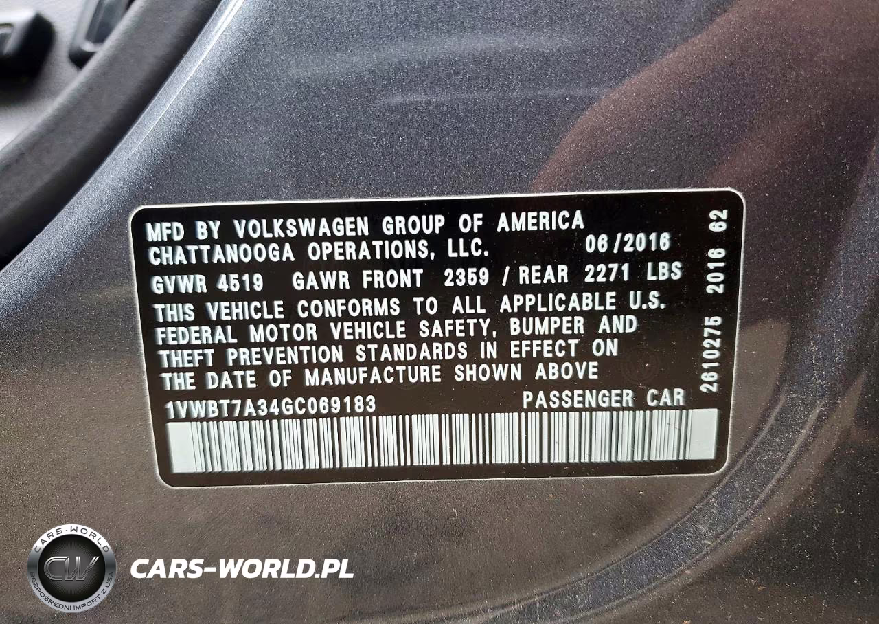 2016 Volkswagen Passat Se VIN:1VWBT7A34GC069183 - 12