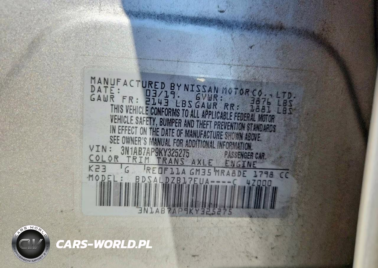 2019 Nissan Sentra Sv VIN:3N1AB7AP9KY325275 - 13