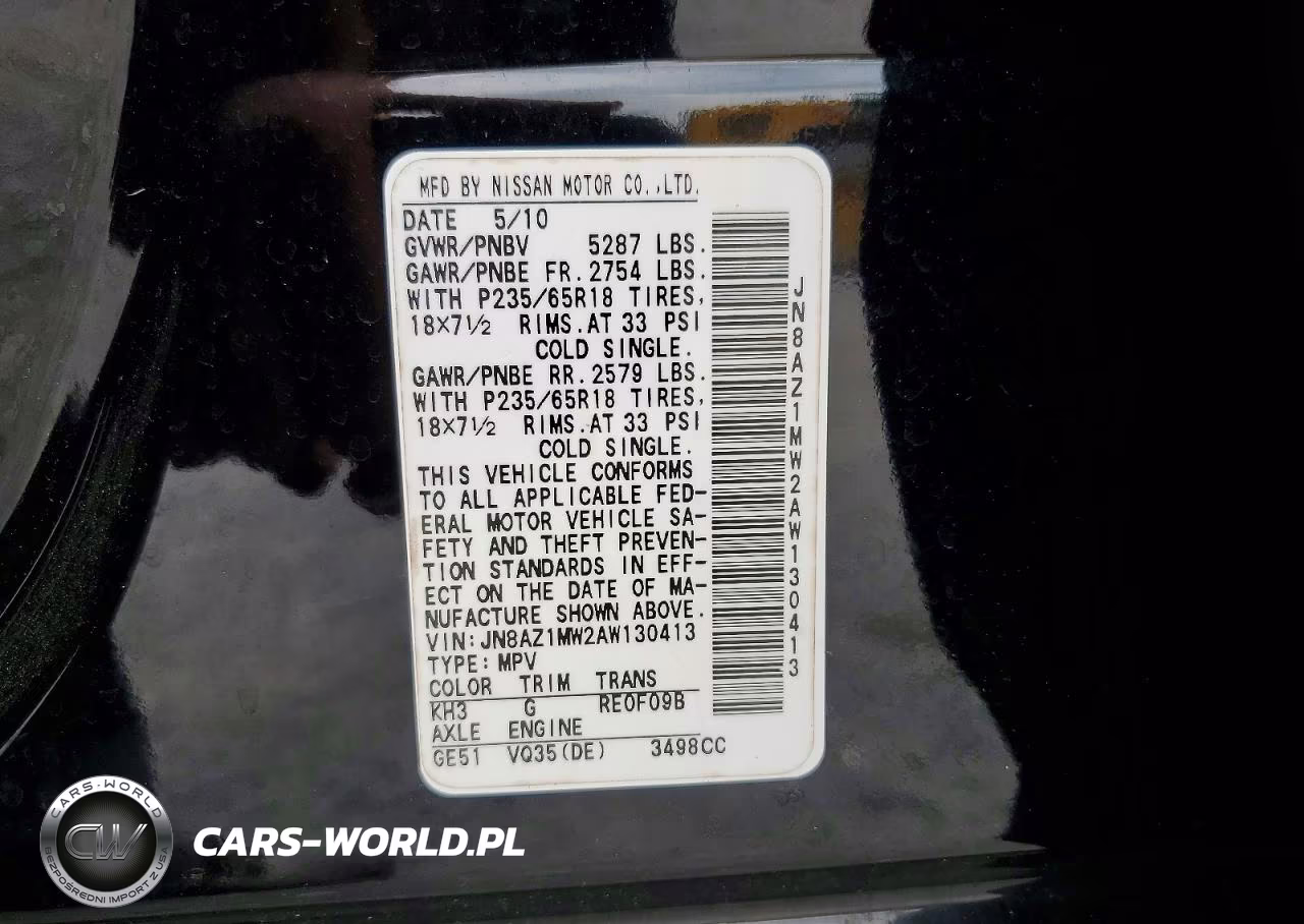 2010 Nissan Murano Sl VIN:JN8AZ1MW2AW130413 - 13