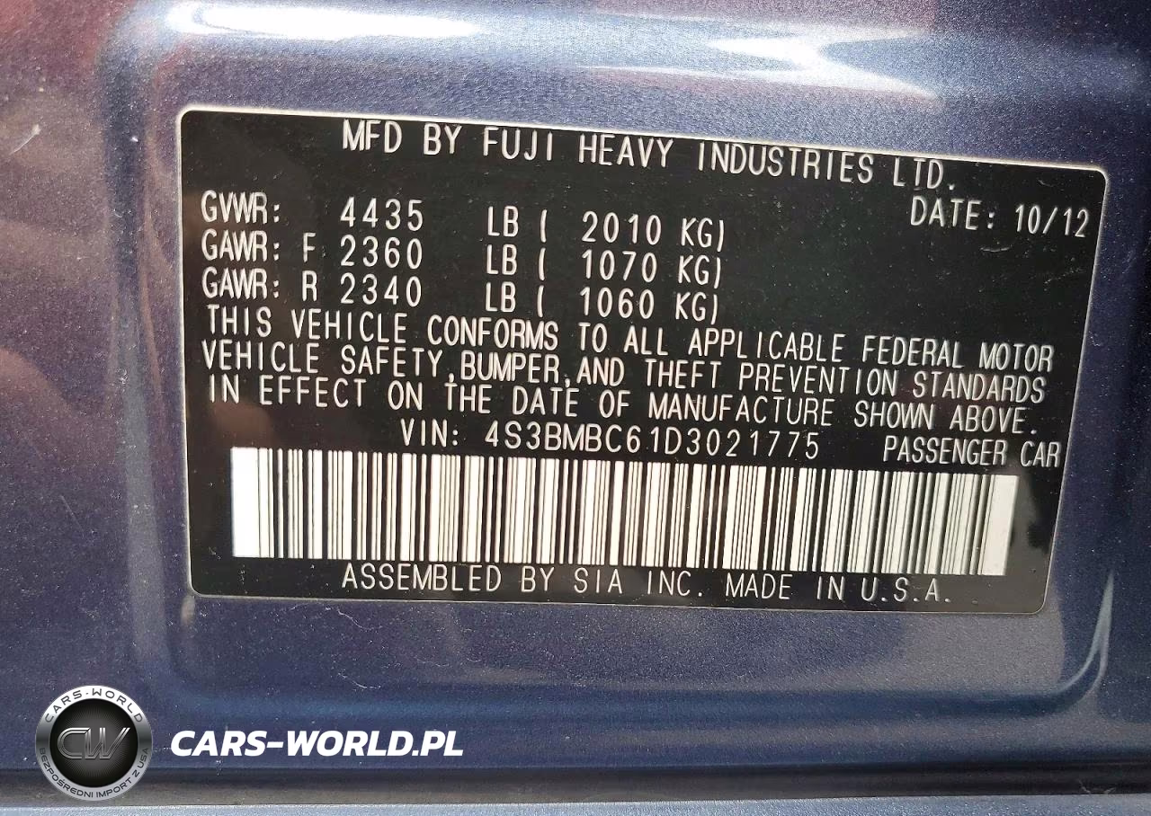 2013 Subaru Legacy 2.5I Premium VIN:4S3BMBC61D3021775 - 12