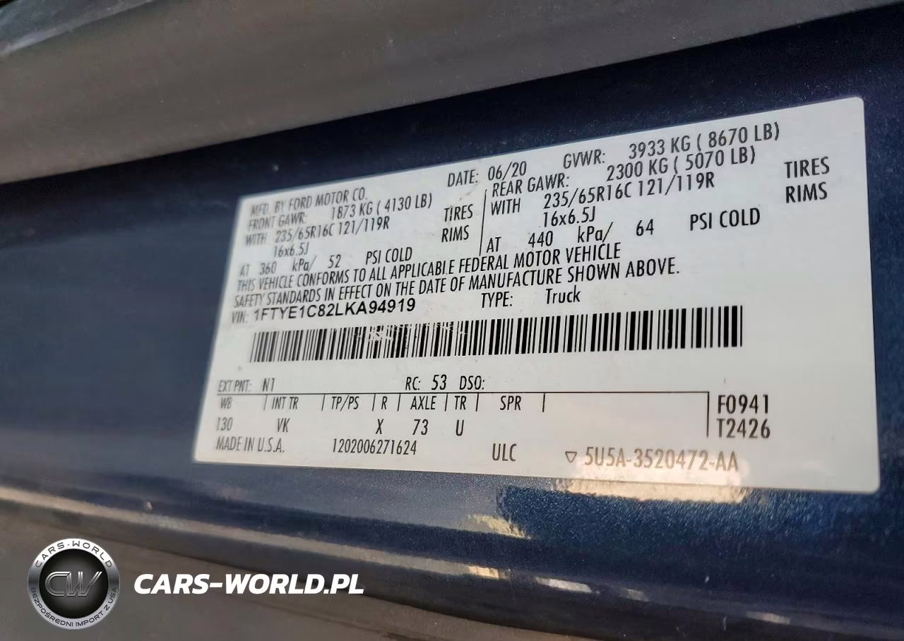 2020 Ford Transit 150 Delivery Van VIN:1FTYE1C82LKA94919 - 13