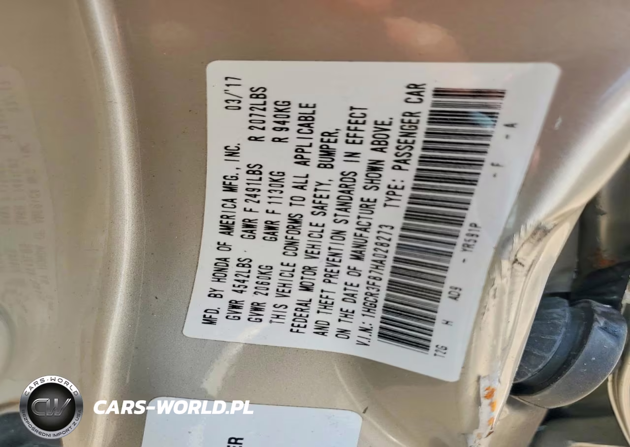 2017 Honda Accord Exl VIN:1HGCR3F87HA028273 - 12