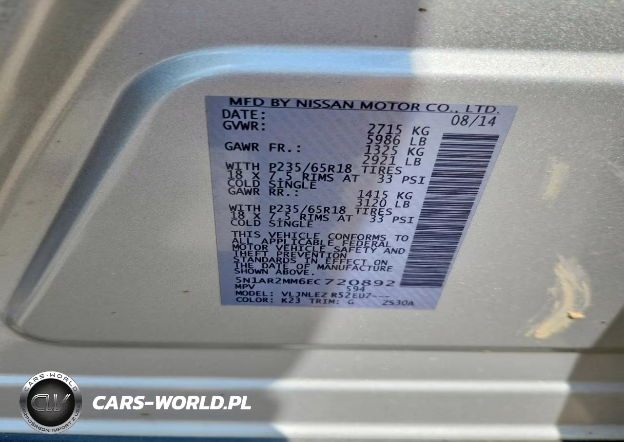 2014 Nissan Pathfinder Sv VIN:5N1AR2MM6EC720892 - 14
