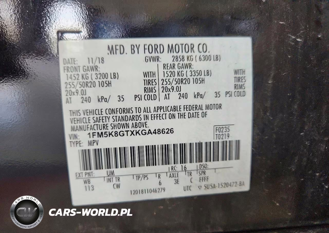 2019 Ford Explorer Sport VIN:1FM5K8GTXKGA48626 - 13