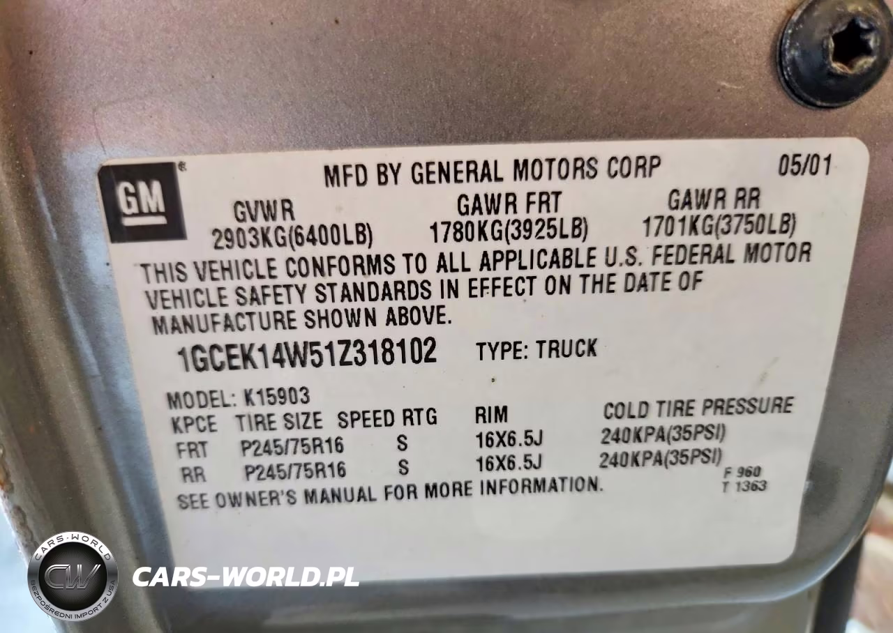 2001 Chevrolet Silverado K1500 VIN:1GCEK14W51Z318102 - 12