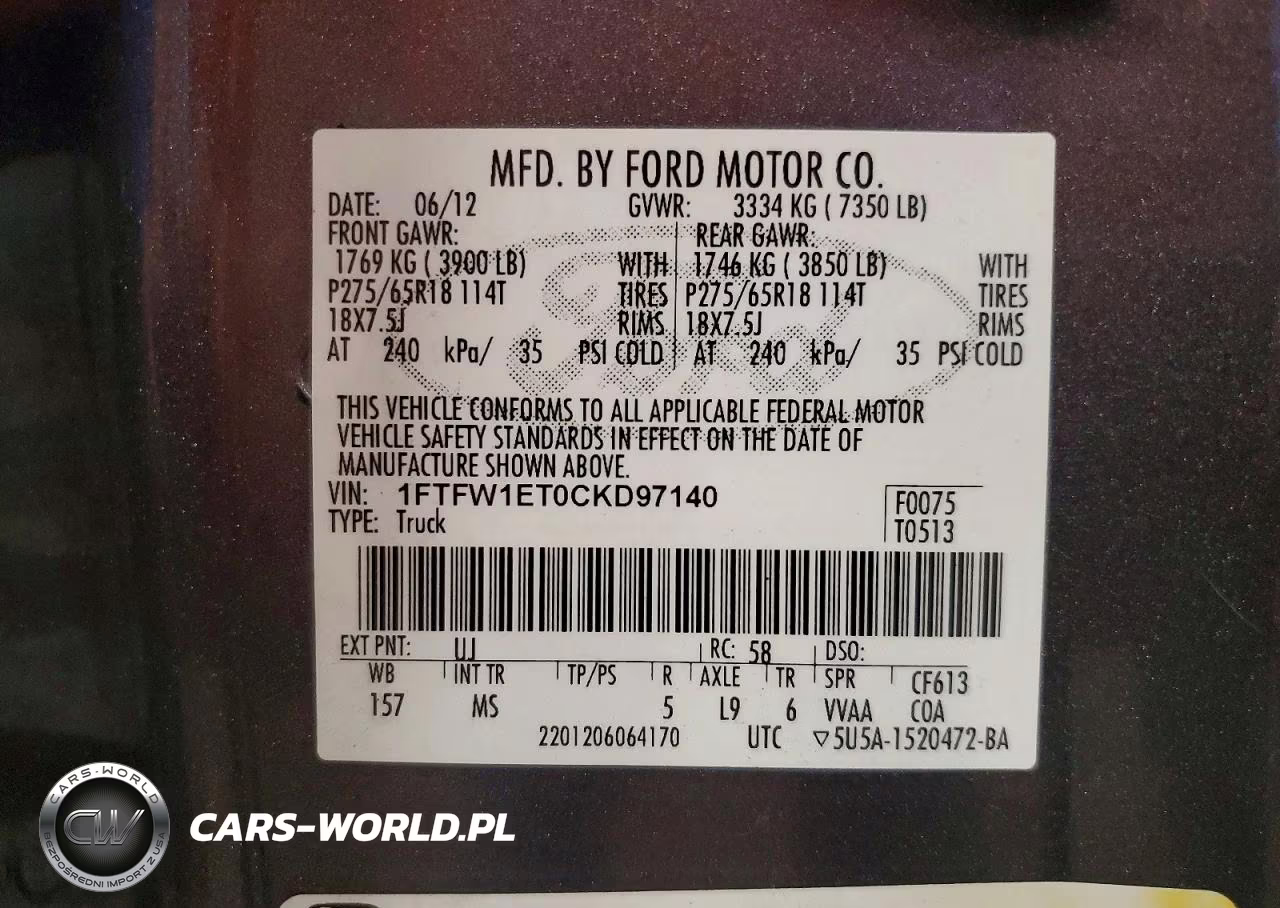 2012 Ford F150 Supercrew VIN:1FTFW1ET0CKD97140 - 12