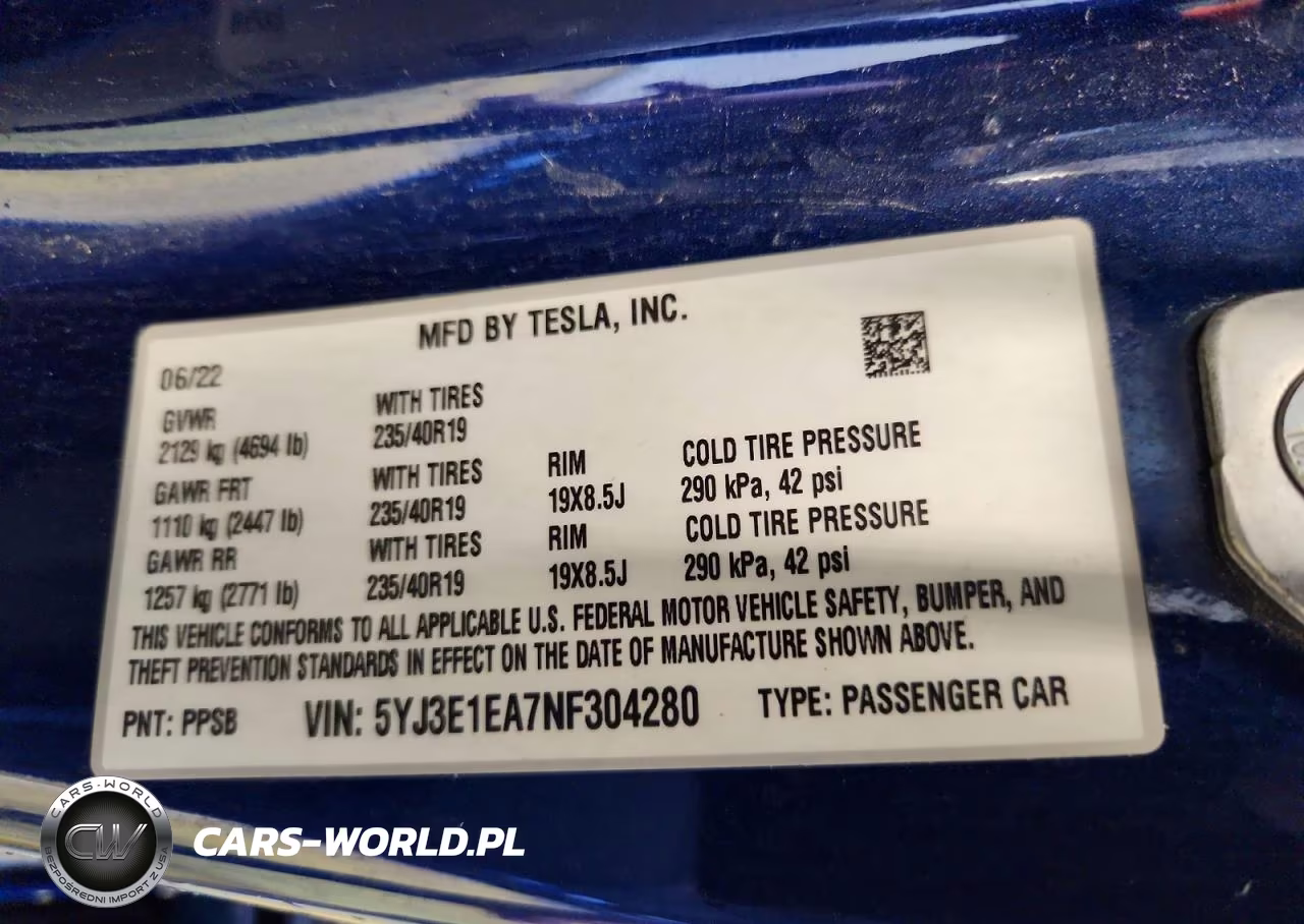2022 Tesla Model 3 VIN:5YJ3E1EA7NF304280 - 13