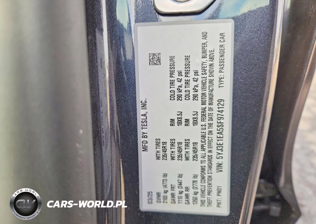 2025 Tesla Model 3 VIN:5YJ3E1EA5SF974129 - 12