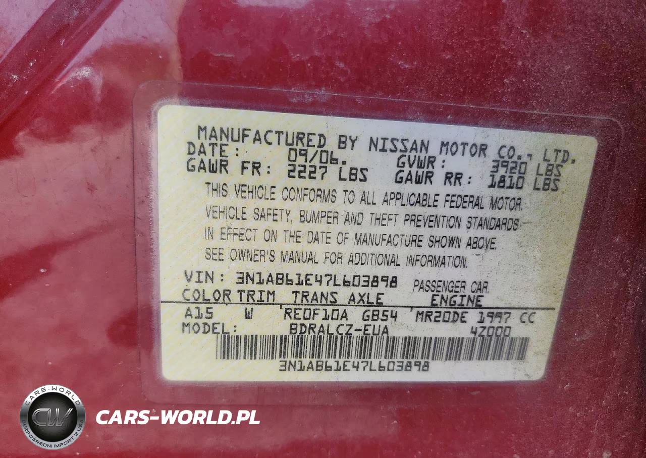 2007 Nissan Sentra 2.0 VIN:3N1AB61E47L603898 - 12