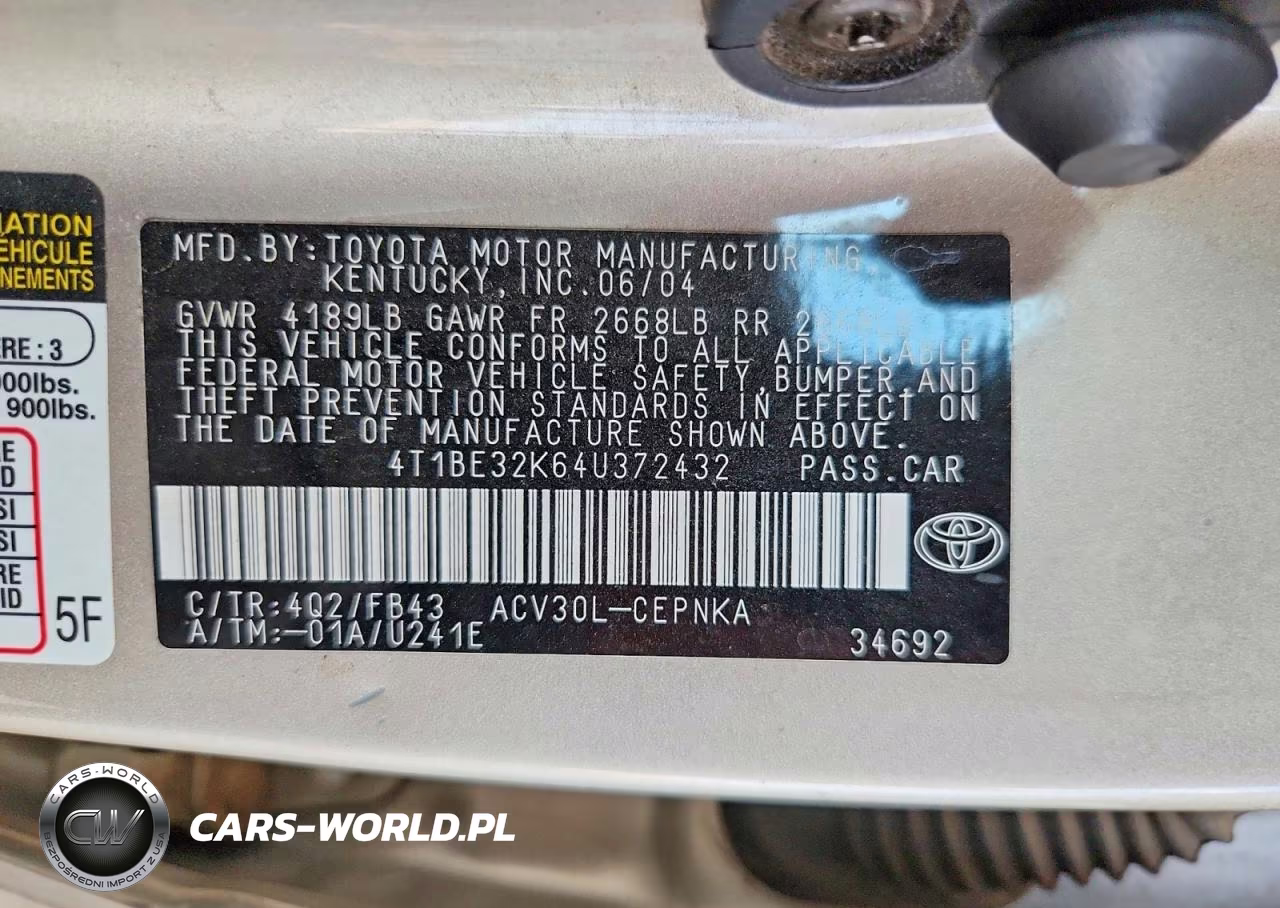 2004 Toyota Camry Le VIN:4T1BE32K64U372432 - 12