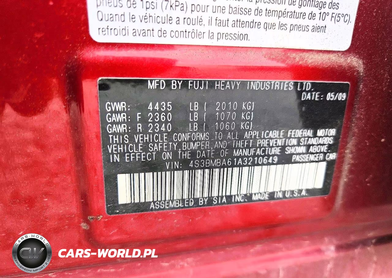 2010 Subaru Legacy 2.5I VIN:4S3BMBA61A3210649 - 12