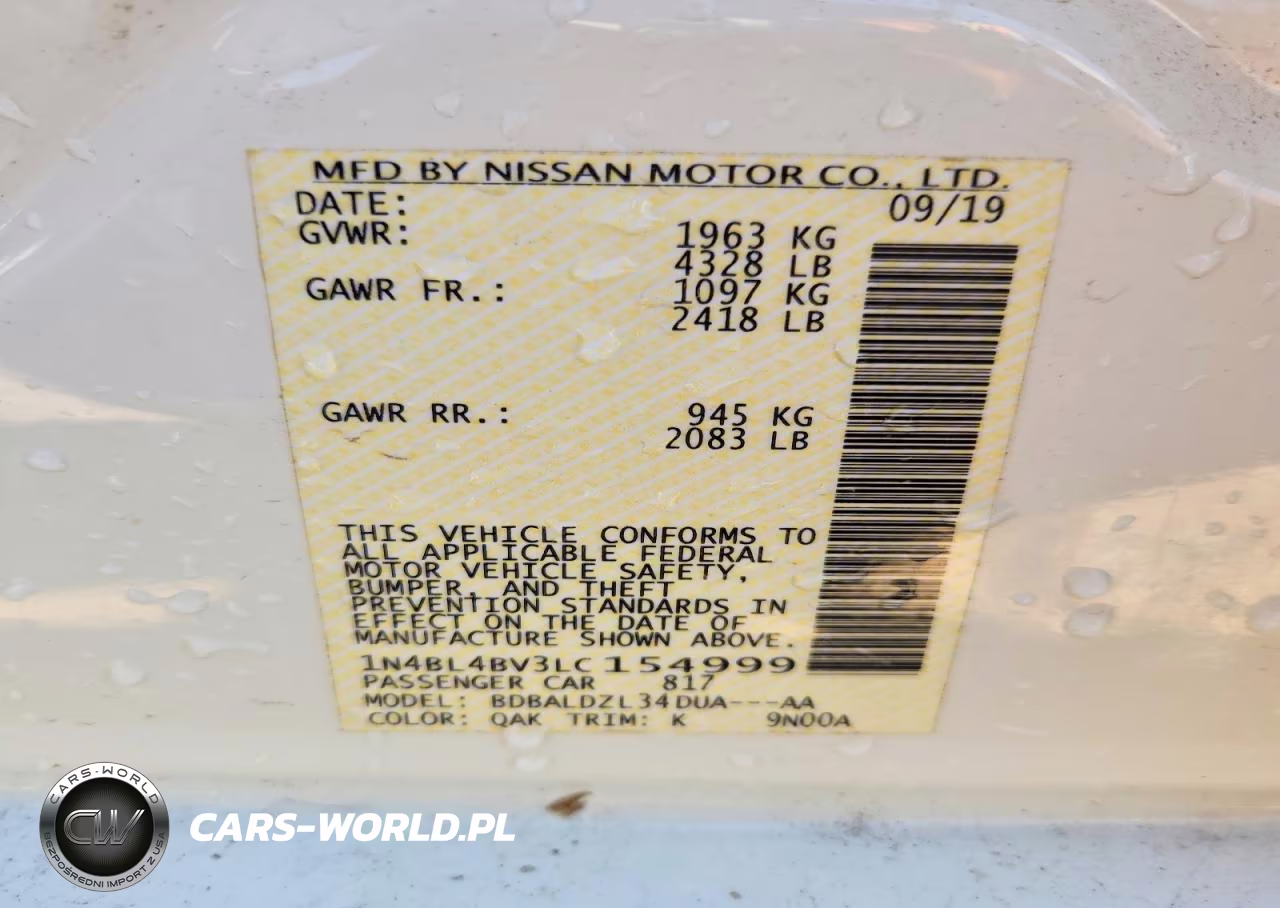 2020 Nissan Altima S VIN:1N4BL4BV3LC154999 - 13