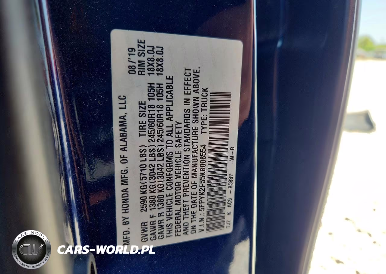 2019 Honda Ridgeline Rtl VIN:5FPYK2F55KB008554 - 12