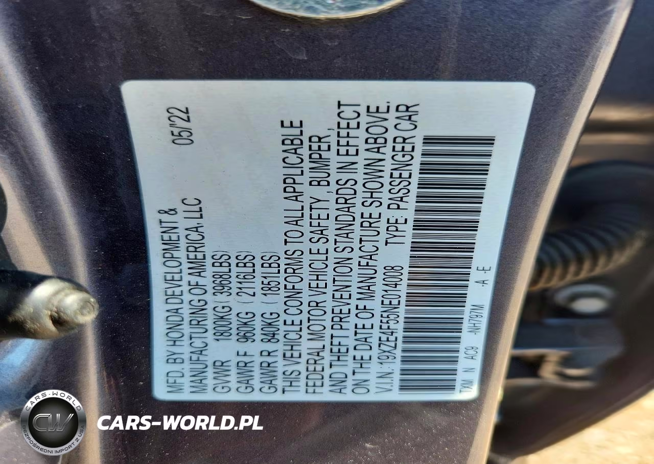 2022 Honda Insight Ex VIN:19XZE4F55NE014008 - 12